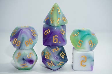 Poison Meadow 7pc Dice Set for TTRPG inked in Gold